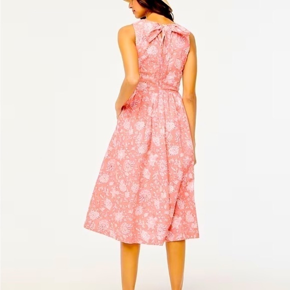 JCREW Factory Tie Neck Vivid Coral & white Floral MIDI Dress With Pockets - Picture 3 of 14